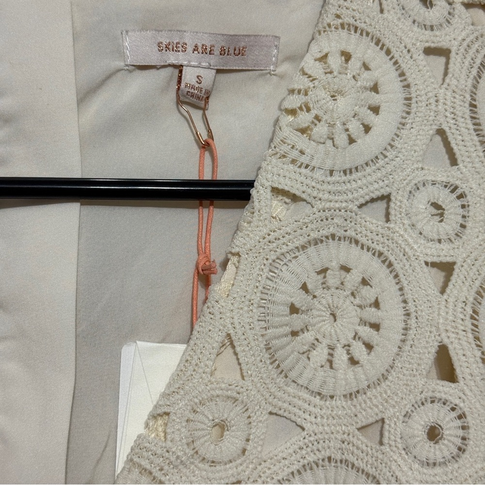 Skies Are Blue Ivory Crochet Two-Piece Jumpsuit Size Small Boho Beach‎ Festival - Picture 4 of 11